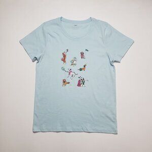 J.Crew Factory Sporty Dogs Graphic Tee Women Medium Light Blue SS Collectors Tee